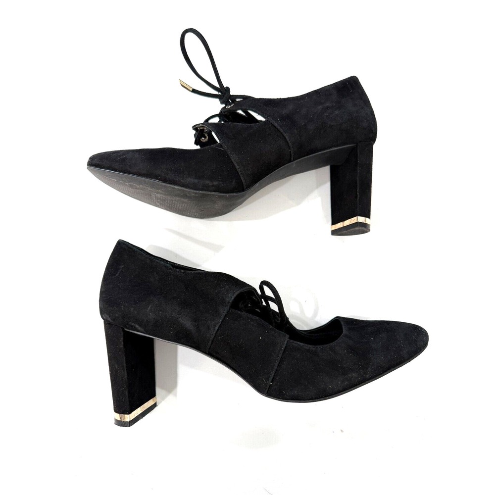 Alfani Prima Binddi Lace Up Black and Gold Suede Leather Pumps Size 10 Women's